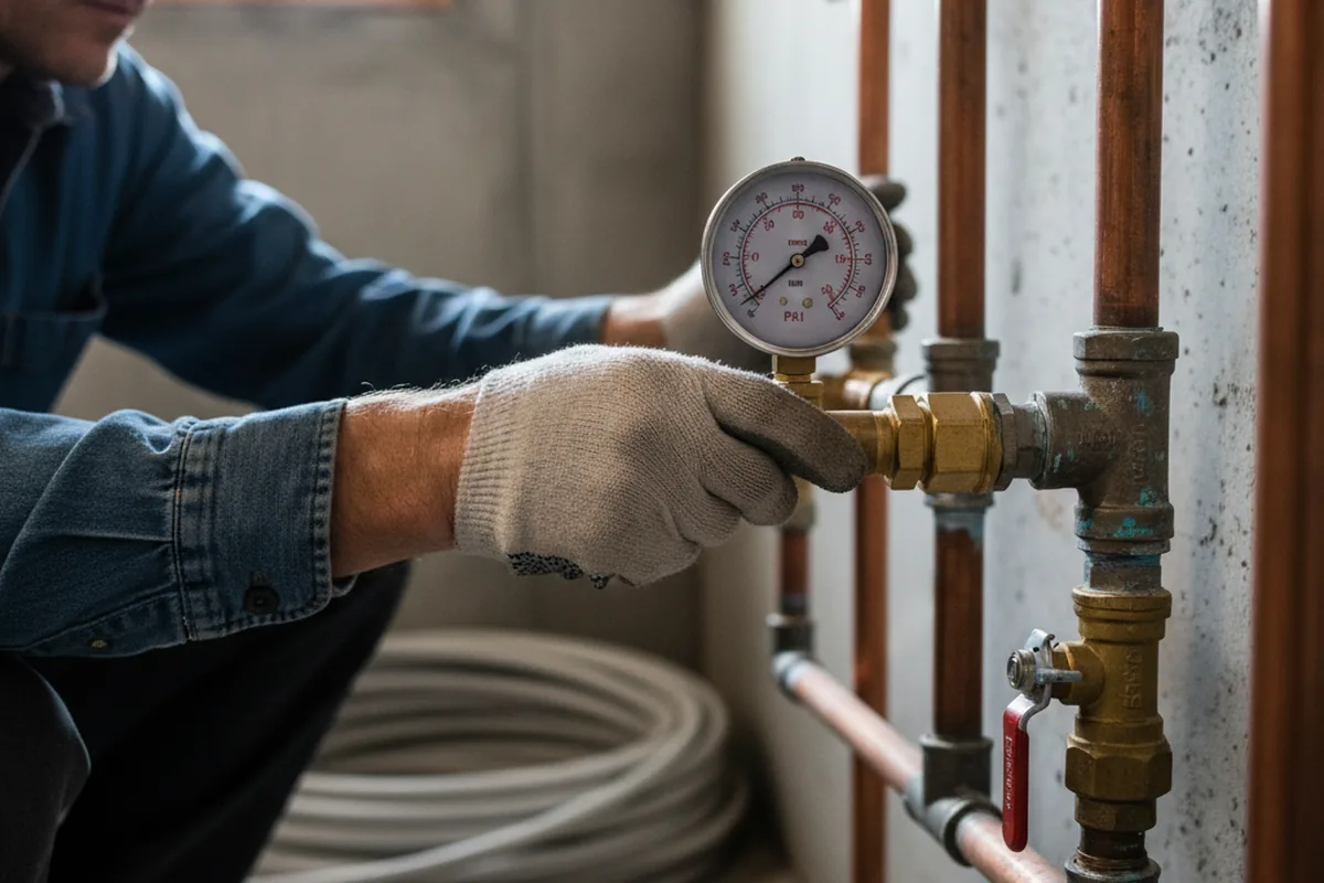 Pressure testing a repaired line during Water Line Repair in Emmaus
